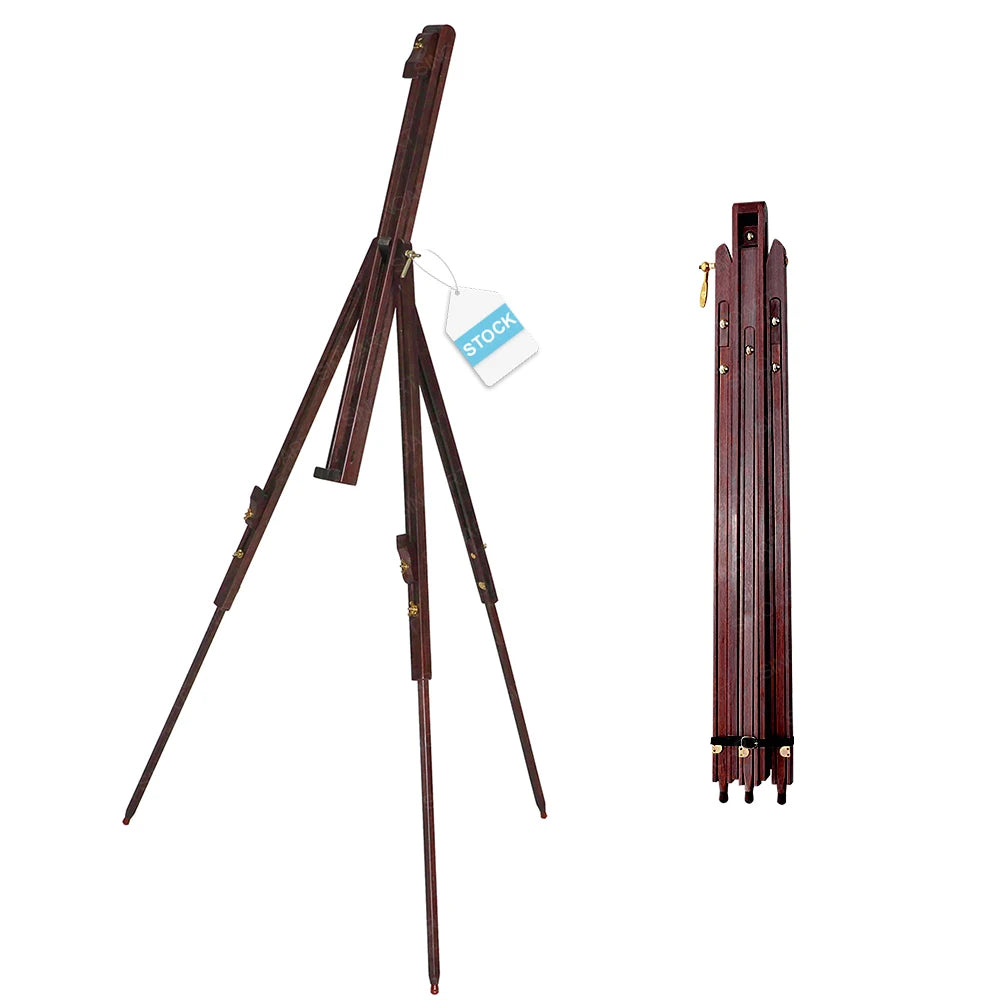 SINOART High Quality Portable Pine Wooden Large Triangle Easel Stand Brown Adjustable Angle Floor Tripod High Quality Art Easel