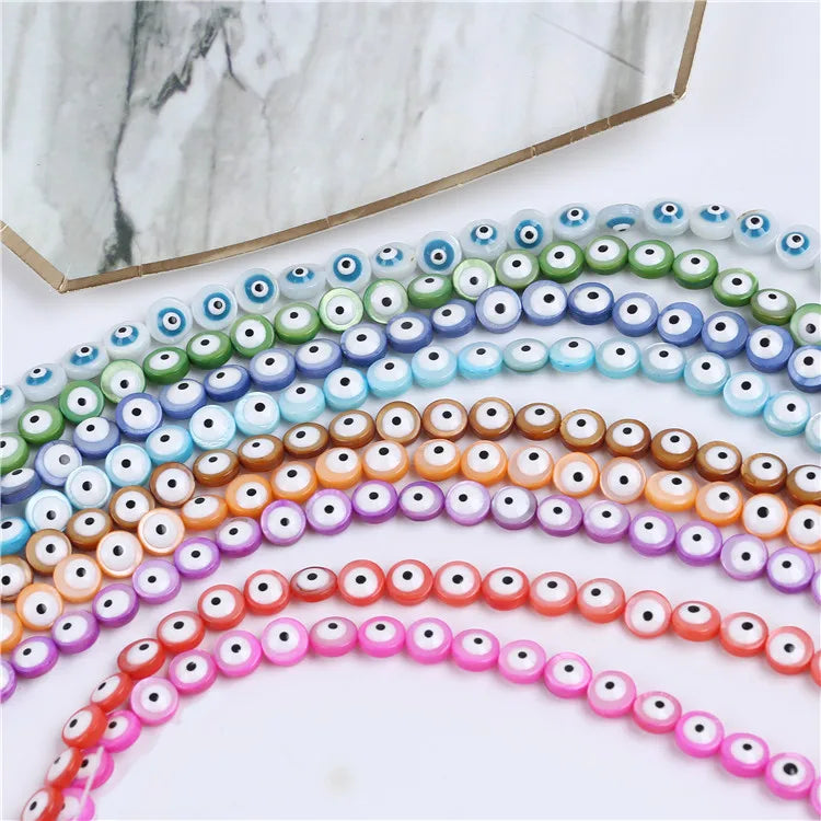 Fashion Cheap 8mm Double-sided One Side Eye Shape Round Shell Loose Beads With Different Color Strand