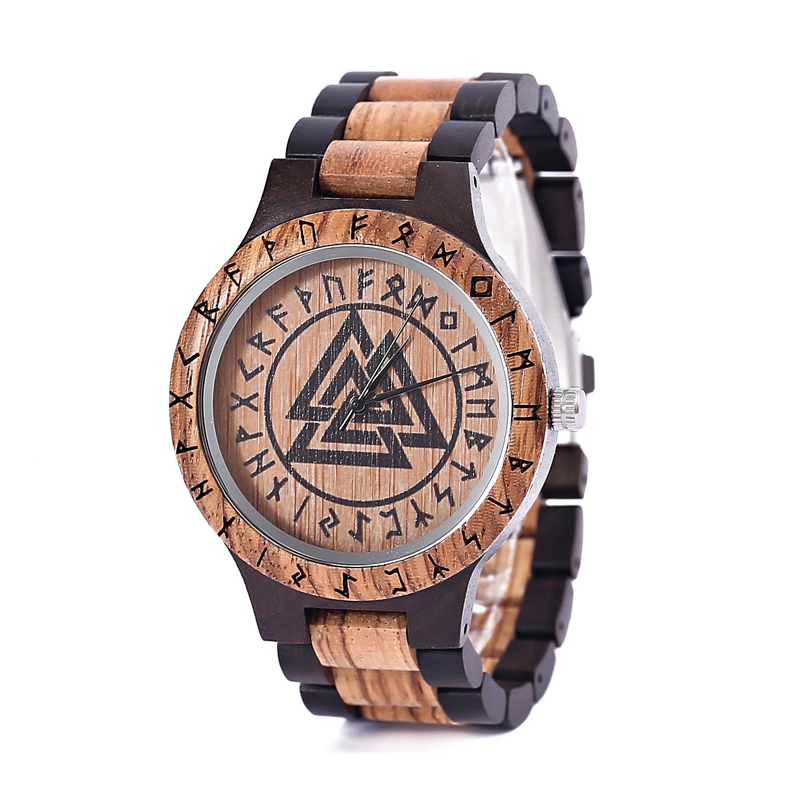 Norse Amulet Design Adjustable Band Length Japanese Movement Wooden Watch Viking Runes Valknut Viking Watch