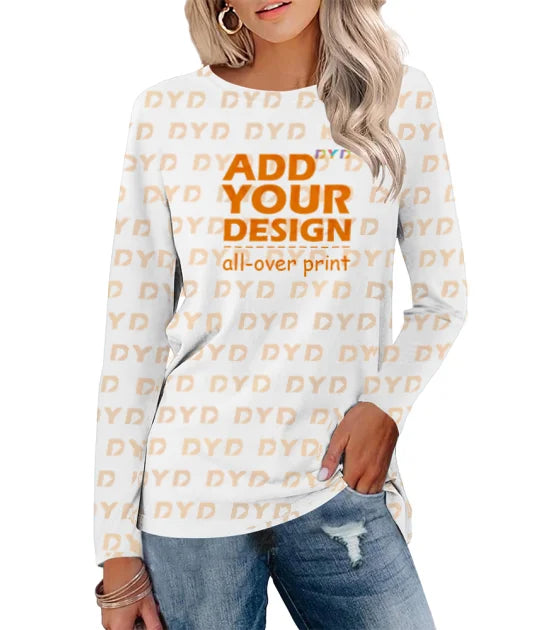 Print on Demand Women's Polyester Shoulder Insert Sleeves Round-Neck T-Shirt Drop Shipping Long Sleeve T Shirts