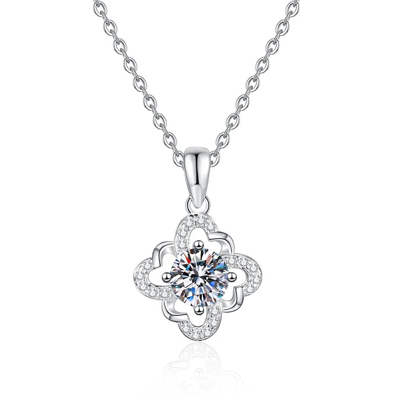 S925 Sterling Silver Flower Pendant Necklace With Moissanite Classic Style for Wedding or Gift