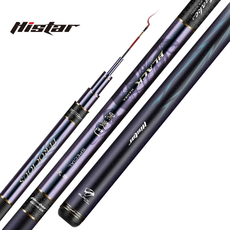 Histar Wholesale High Carbon Pole 3.6M to 9.0M Super Hard Action Chameleon Coating Black Mamba Standard N Heavy Version Fishing Rod