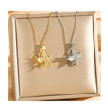 18K Gold Plated Stainless Steel Necklace for Women Trendy Starfish Zircon Charm Collar
