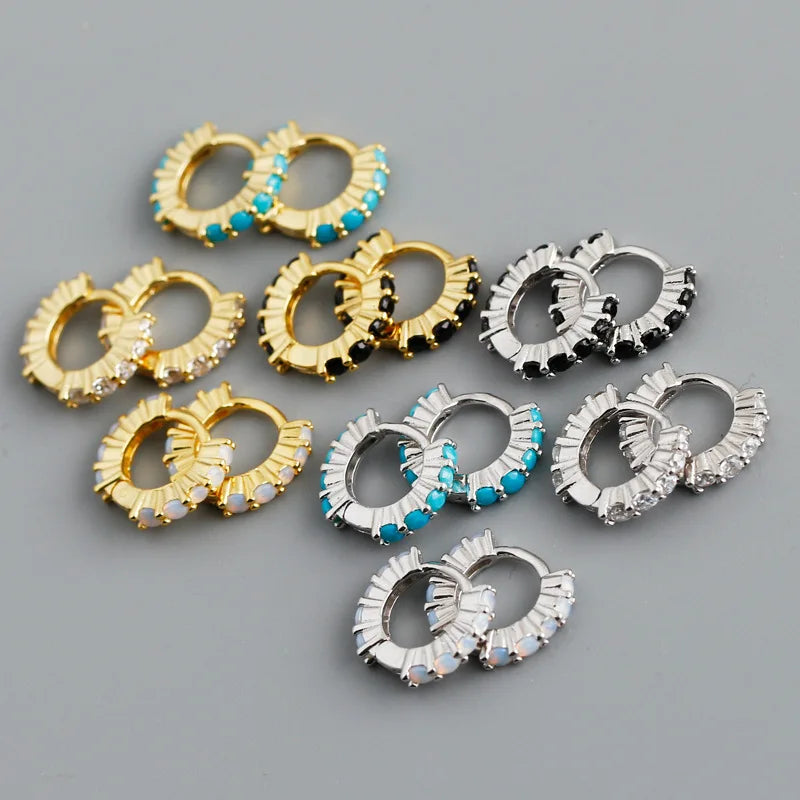 925 Silver Jewelry Opal Earrings Tiny Huggie Pave Diamond Gold Plated Zircon Color Glossy Advanced Hoop Earrings