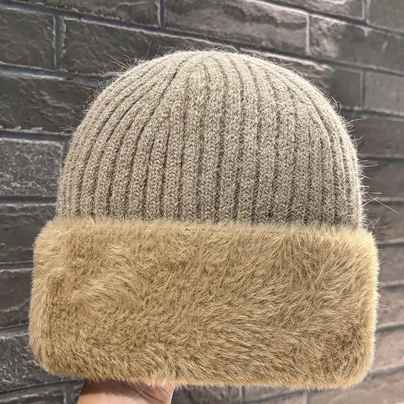 Custom logo Plush Line Earflap Beanie Outdoor Warm Thermal Angora Rabbit Wool Knitted Hat for Women