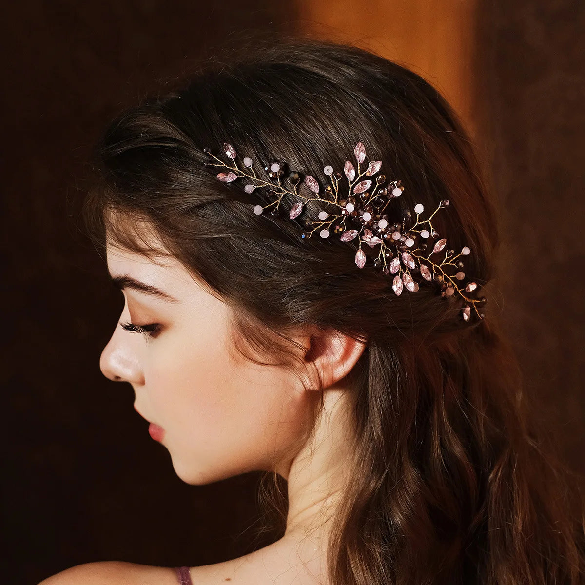 Vintage Bridal Hair Accessories Handmade Crystal Beaded Hairpin Plum Blossom Rhinestone Comb Hair Clip Head Ornament Alloy
