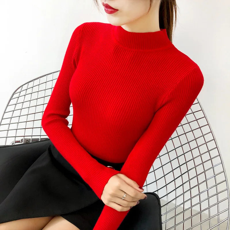 Winter Knitting Sweater Pullovers Women Long Sleeve Tops Turtleneck Knitted Sweater Chic Woman Clothes Female Casual Streetwear