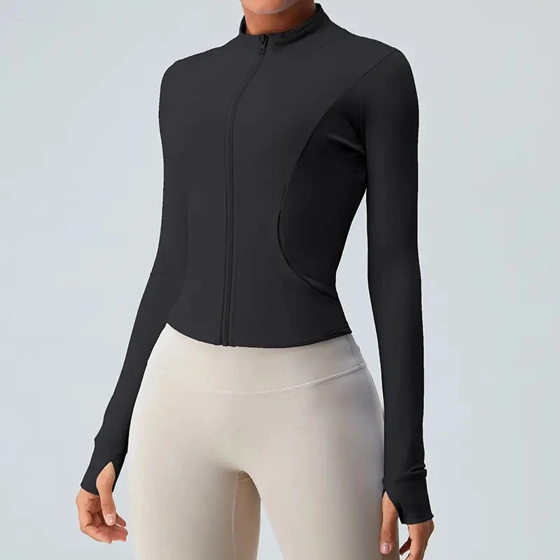 Autumn Zipper Gym Sportswear Outdoor Yoga Jackets for Women Sleeve Sports Jacket Crop Top Zip up Sleeve Sports Jacket