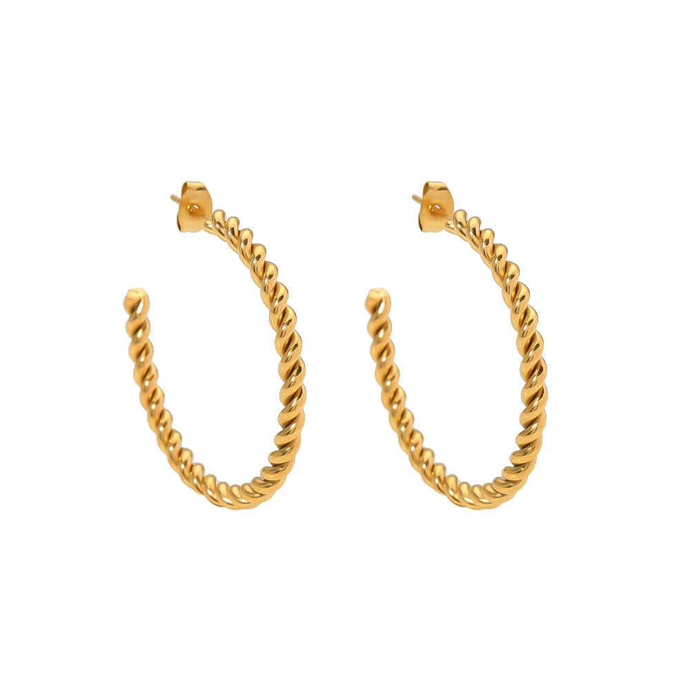 Minimalist Titanium Steel Waterproof Jewelry 18k Gold Plated Twisted Big Hoop Earrings for Women