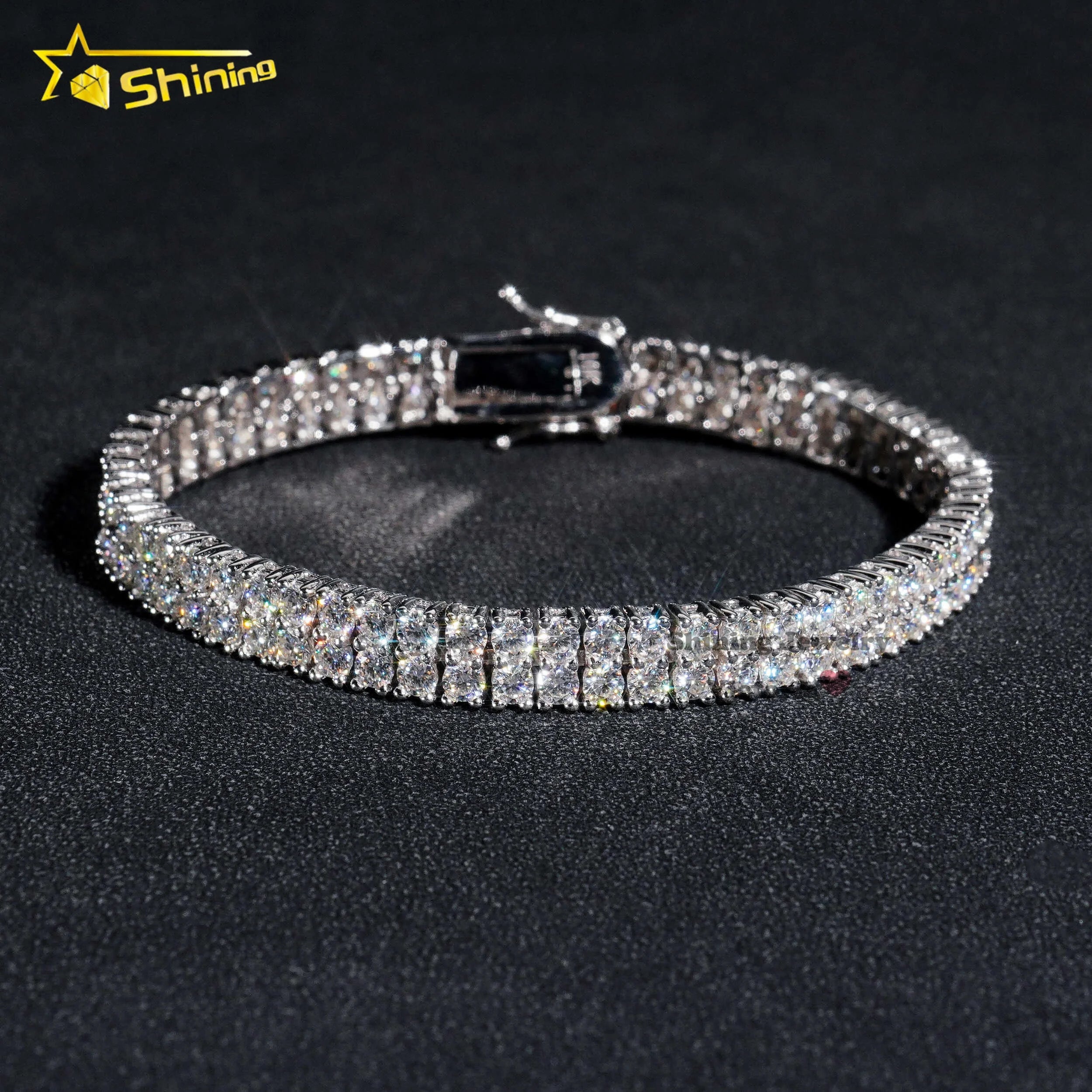 New Design Two Rows Diamond Gold Plated Bracelet Sterling Silver 925 Vvs Moissanite Hip Hop Jewelry Lab Diamond Tennis Chain