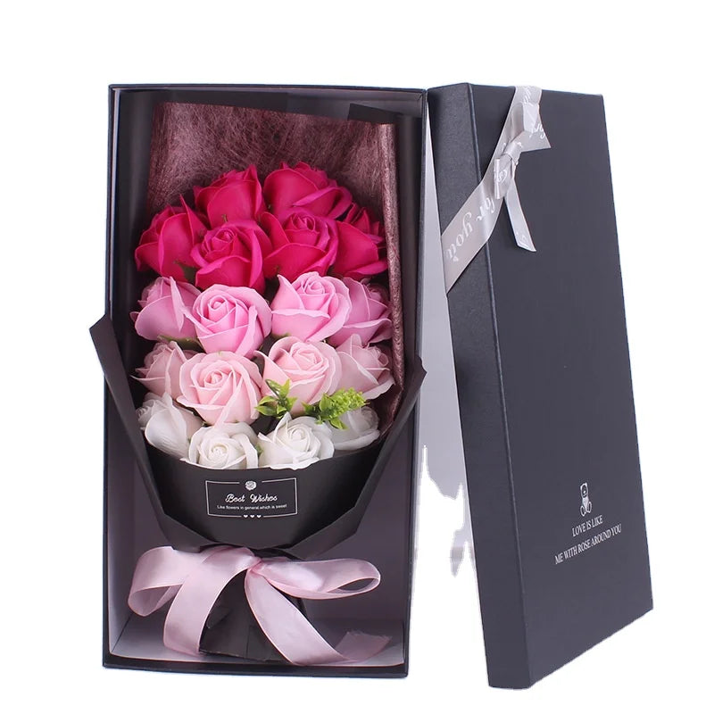 INUNION Artificial Soap Rose Flower Bouquet with Gift Box Creative for Valentine Day Gift Wedding Decoration Soap Flowers