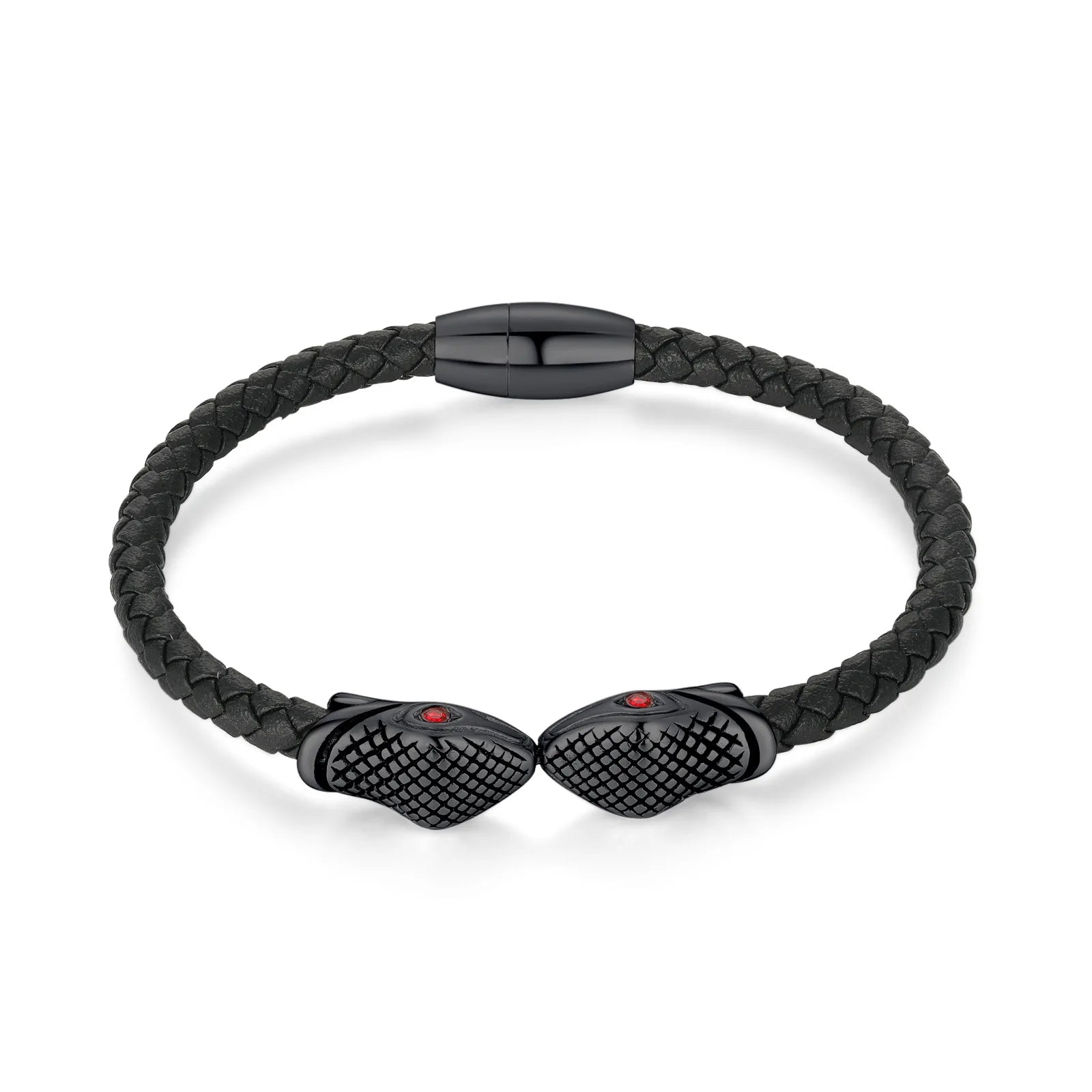 Custom Logo Men Jewelry Braided Leather Black Stainless Steel Cuff Snake Bangle Bracelet
