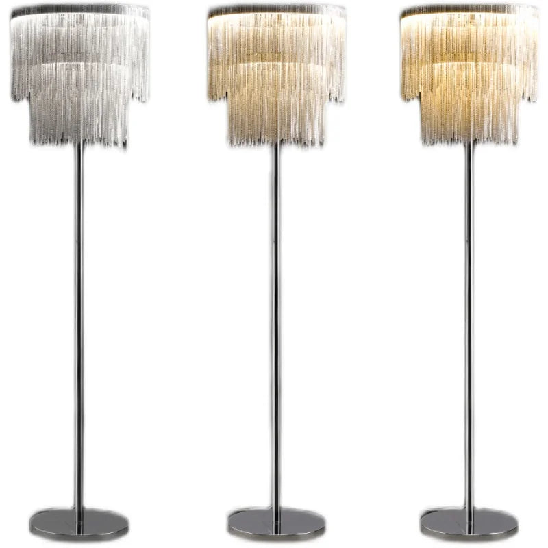 New Arrival Unique Waterfall Shape Led Light Floor Lamp Standing Lamp Luxury Tassel Aluminium Chain Light