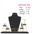 PU Leather Earring Holder Solar Powered 360 Rotating Degree Floor Wood and Brass Jewelry Display Stand for Show MegaBDM