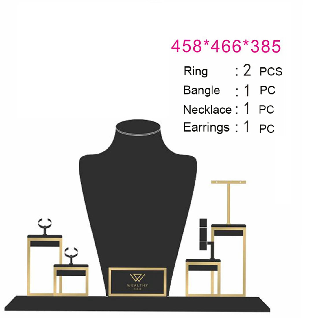 PU Leather Earring Holder Solar Powered 360 Rotating Degree Floor Wood and Brass Jewelry Display Stand for Show MegaBDM
