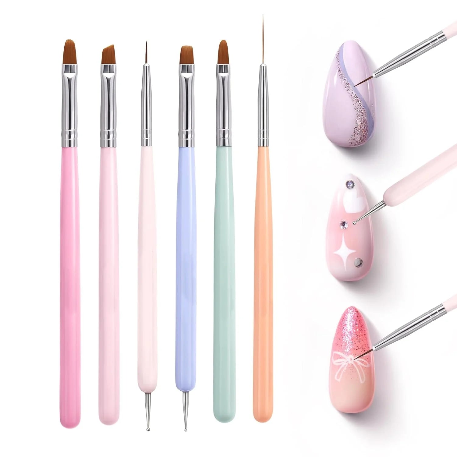 Professional Nylon Nail Art Brushes Including Liner and Dotting Pens for Home Use and Nail Salons