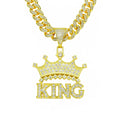 Hip Hop Necklace KING Alphabet Crown Pendant Ornament Men's Street Tide Cool Diamond-encrusted Pendant Necklace