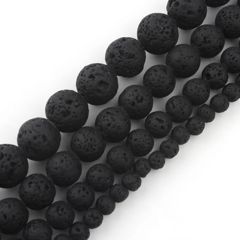 Wholesale Black Rubber Lava Stone Beads 4/6/8/10MM Volcanic Rock Round Loose Beads for Jewelry Making MegaBDM