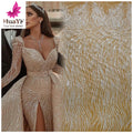 Top Quality African Net Laces Beaded Sequins French Wedding Evening Dress Lace Fabric Wedding Bridal Fashion for 5 Yards HY1510
