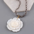 Fashion Bohemian Jewelry Women Boho 6mm Crystal Glass Knotted Necklace White Multi Layer 3D Shell Flower Pendant Necklace