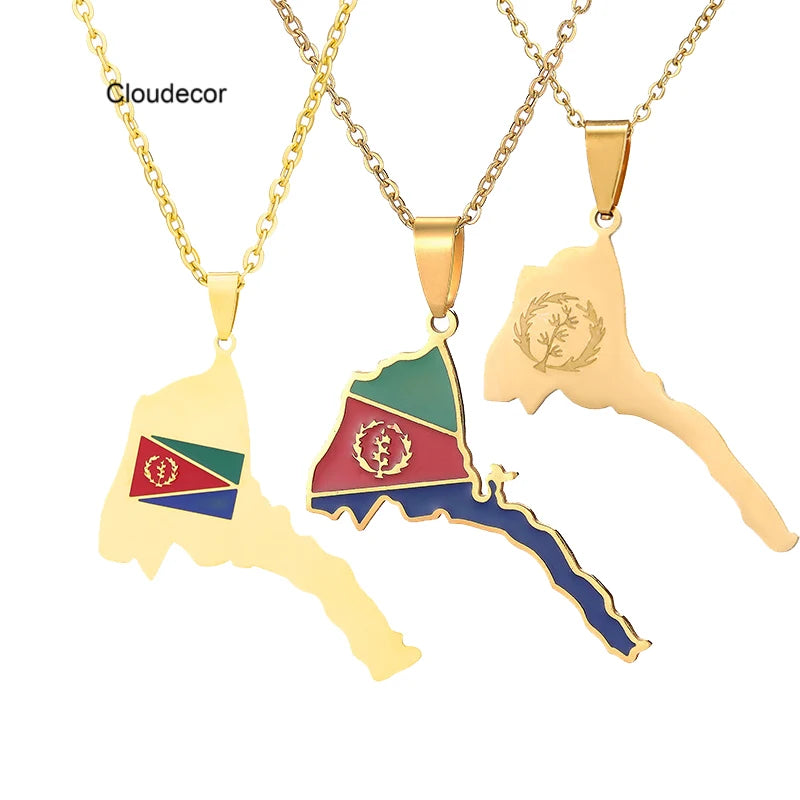 Vintage New African Map Necklace Stainless Steel Hip Hop Geometric Chain Enamel Pendant Necklace Africa Eritrea Map Necklace