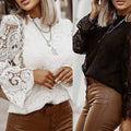 2023 Summer See Through Long Sleeve Standing Collar Tops White Lace Shirts Blouse for Women