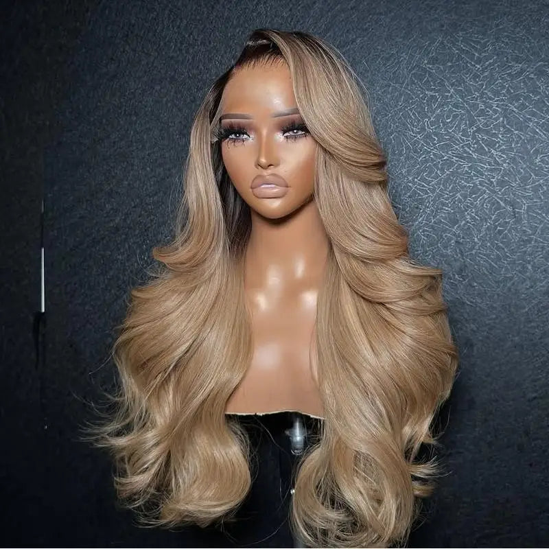 Highlight Ash Blonde Vietnamese Hair Ombre #1b 13*4 HD Full Lace Frontal Human Hair Glueless 9*6 Lace Closure Wig M Hairline