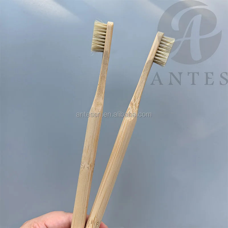 Natural Bristle Bamboo Toothbrush Round Handle Biodegradable Bamboo Boar Toothbrush with Custom Private logo