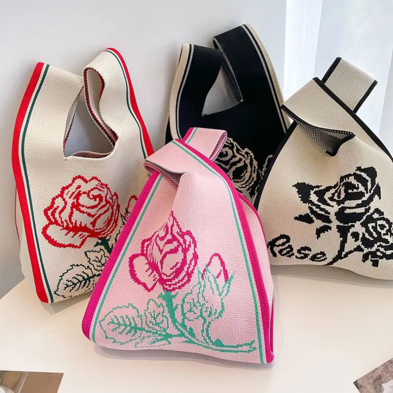 Tote Bags Foldable Knitted Shopping Handbag Custom Logo Canvas Shoulder Polyester Shopping Bag for Women