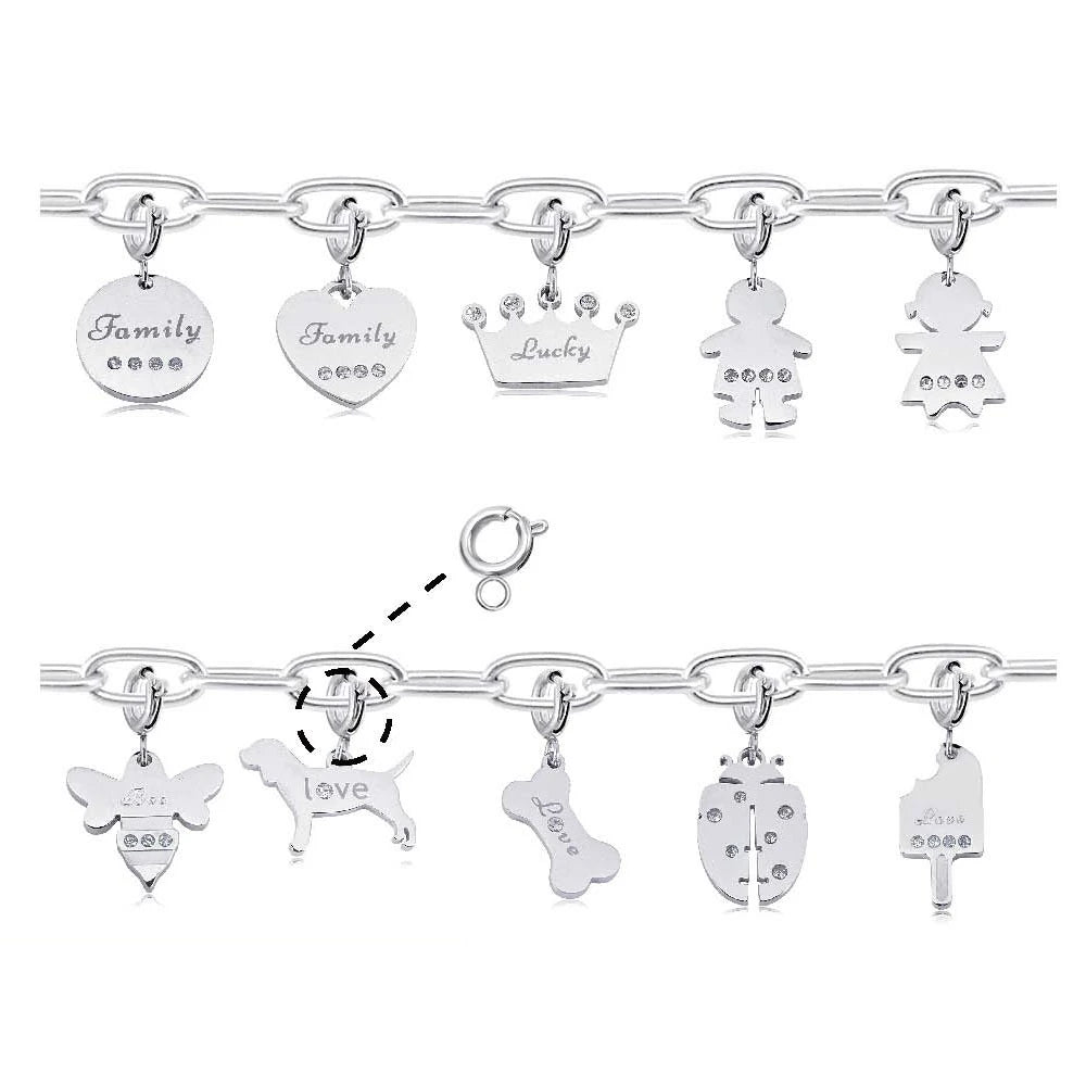 Wholesale Various Styles Family Charm Stainless Steel Small Pendant Charm for DIY Jewelry Bracelet Making