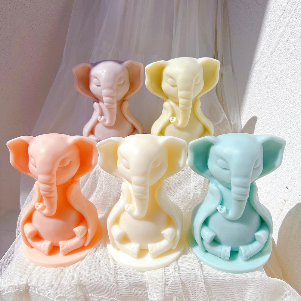 Figure Minimalist House Decor Animal Wax Sculpture Silicone Mould Sitting Elephant Statue Silicone Candle Mold