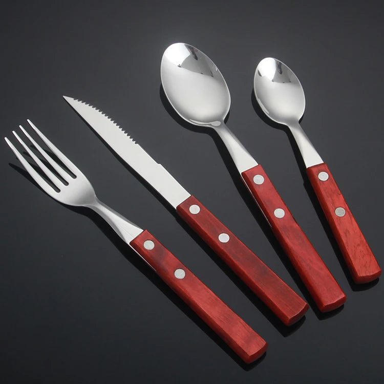 Hot Selling Wood Handle Flatware Stainless Steel Table Cutlery Set Spoon Stainless Steel with Wooden Handle