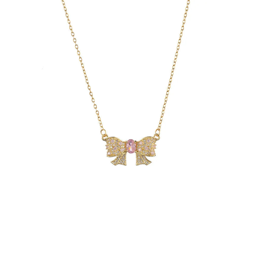 Yiwu DAICY Trendy Jewelry Bow Necklace Stainless Steel Bowknot Pendant Necklace Diamond butterfly Necklace for Women