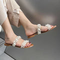 Elegant Women Ladies Flat Heel Pearl Slippers Large Size 43  Transparent Bright Sheet Outdoor Flip Flops for Beach