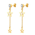 N&S Ladies Ins Wind Stainless Steel Stud Earrings Cute Five-Pointed Star Shape Tassel Gold Zircon for Gifts Parties