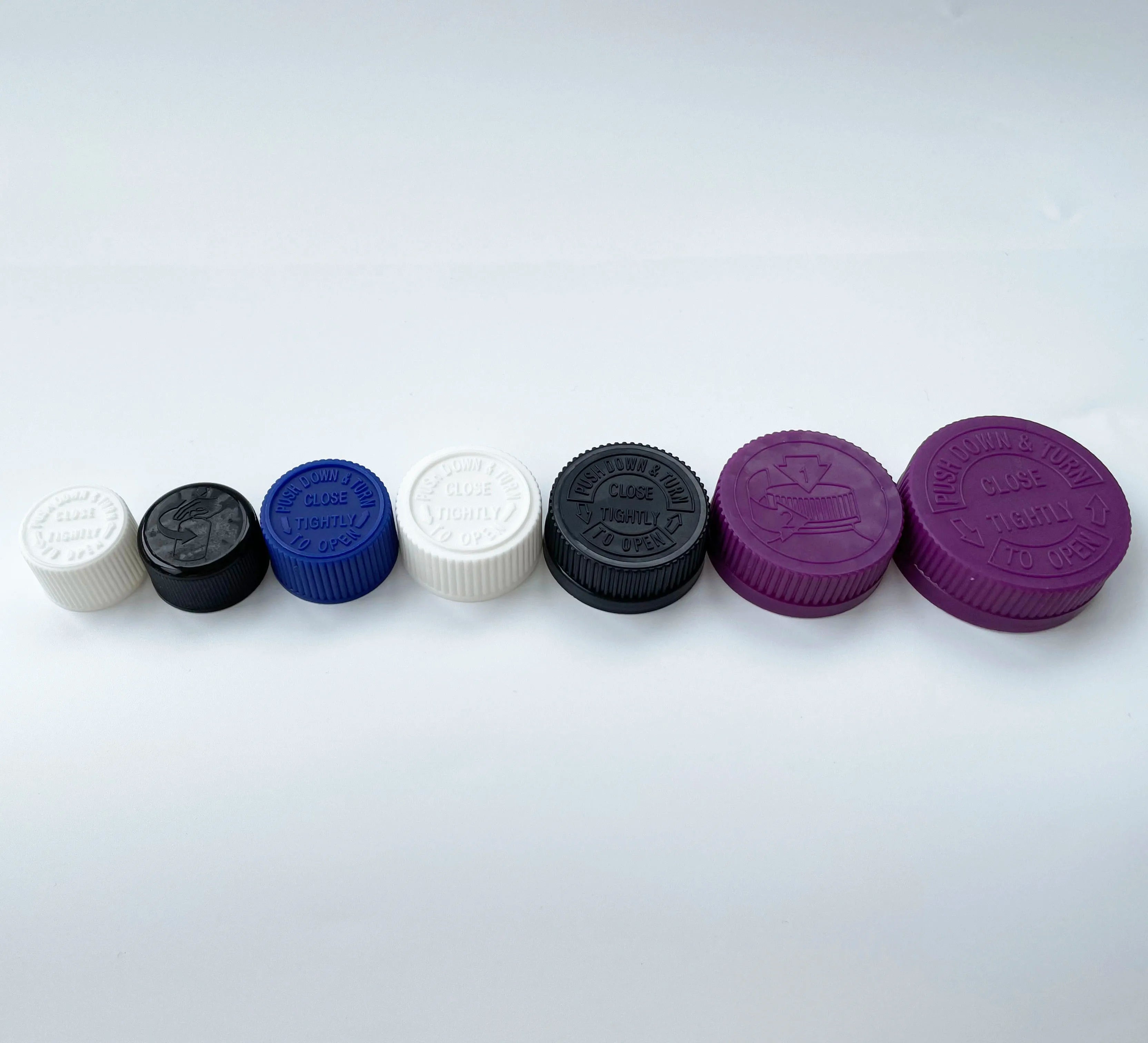 Plastic Childproof Screw Cap for Medicine Bottles 24-410 28-400 38-400 Ribbed Child-Resistant Plastic Cap with HIS Foam Liner