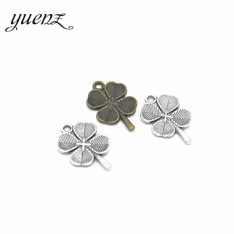 YuenZ 2 Colour Antique Silver Color Lucky Four Leaf Clover Charms Making Pendant Fit DIY Handmade Jewelry 20*13mm Q403