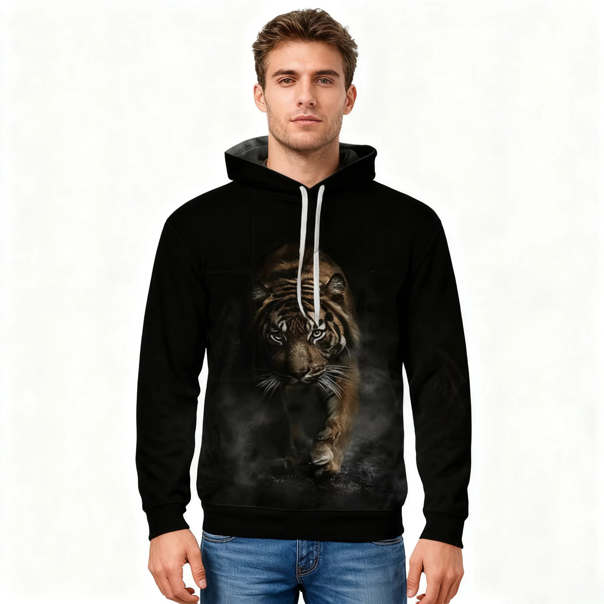 Fitspi Animal Tiger 3D Printed Hoodie Mens Casual Loose Couple Sweater Pullover Sweatshirt Wholesale