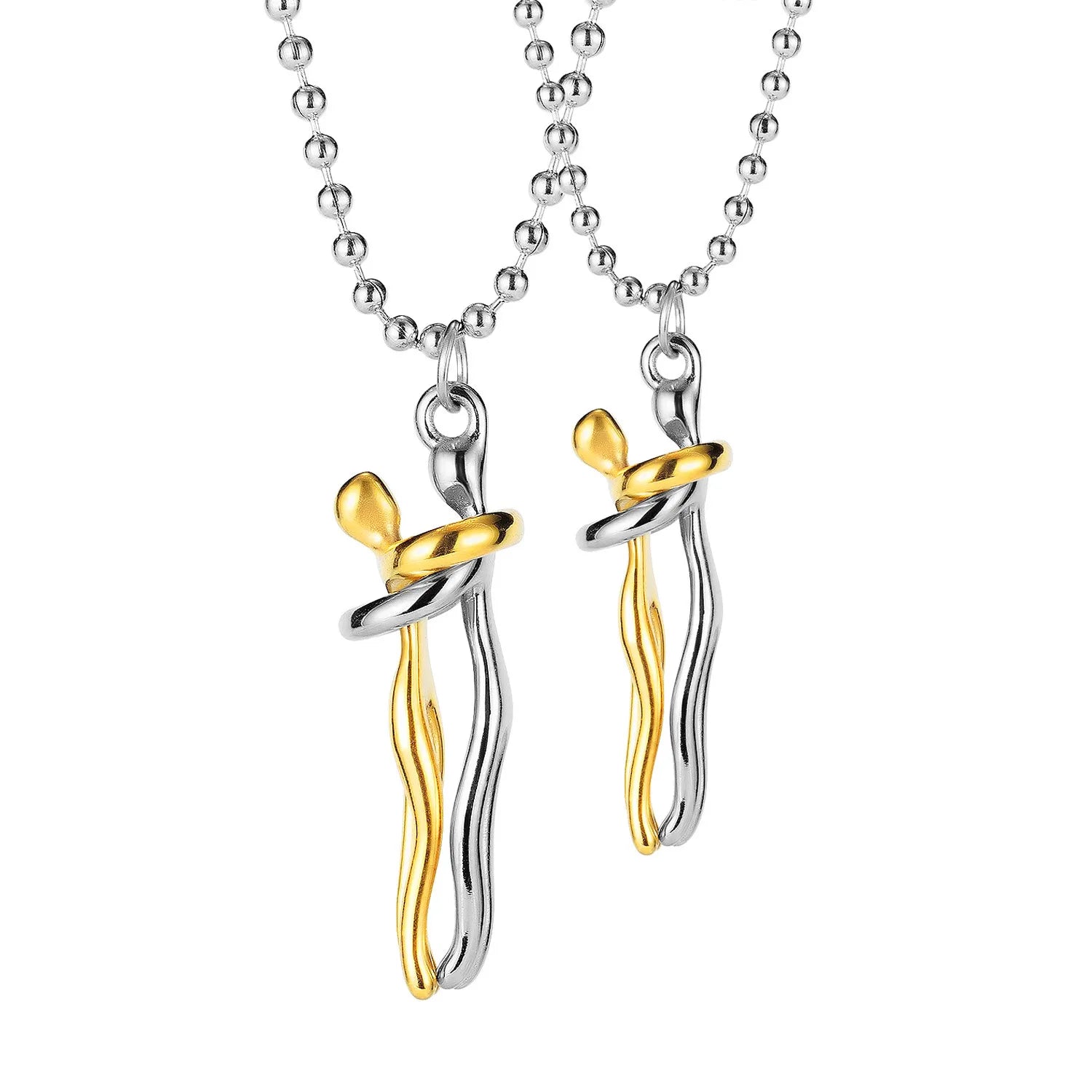 Love Women Men Titanium Steel Valentine's Day Jewelry Pair Pendant Lover Couple Hugs and Kisses Necklace Set for Couple