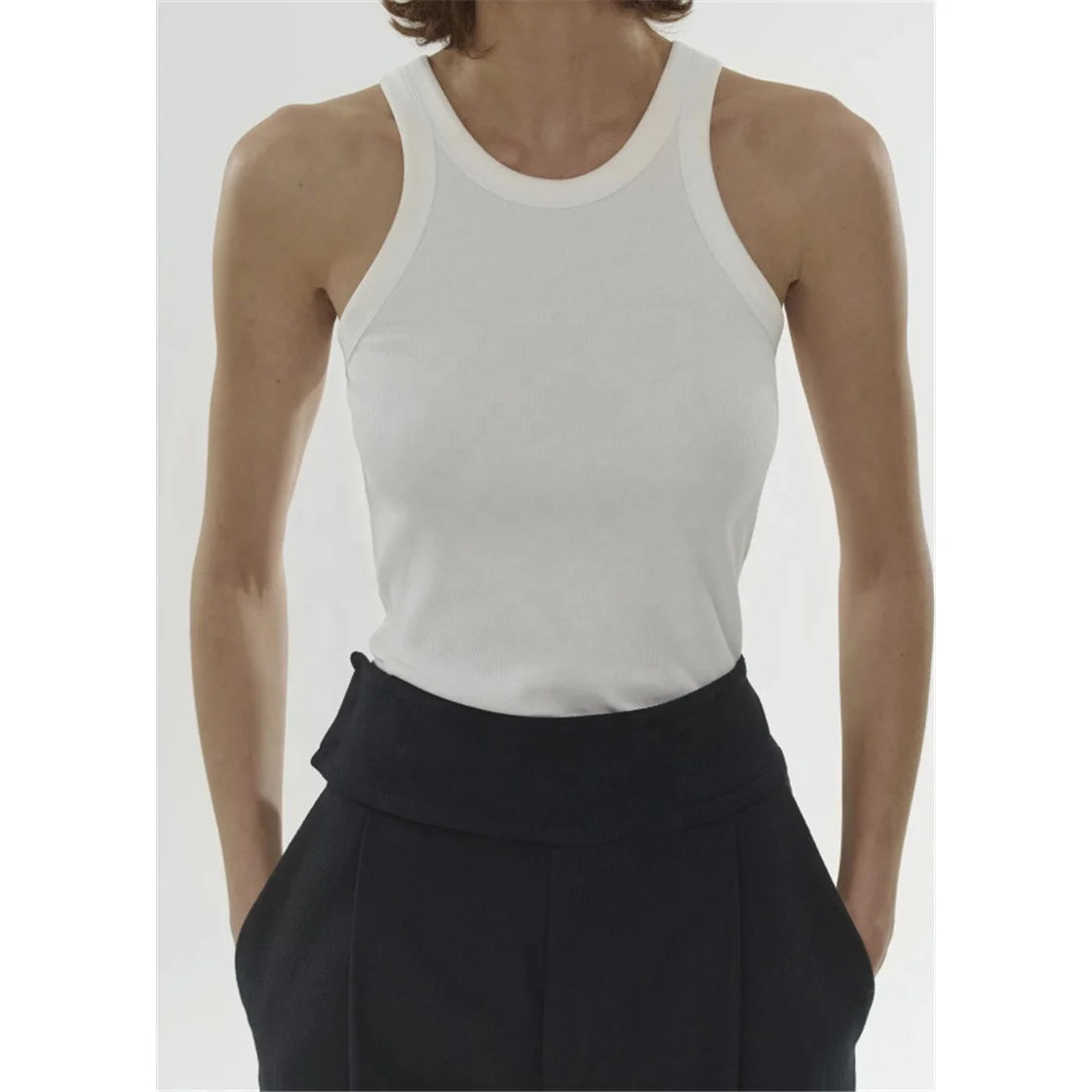 Summer Hot Sale Minimalist Style Basic Ribbed Knit Solid Color Sleeveless Women  Casual Tank Top