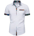 Men's African Style Print Patchwork Design Short Sleeve Shirts Turn Down Collar Casual Shirt