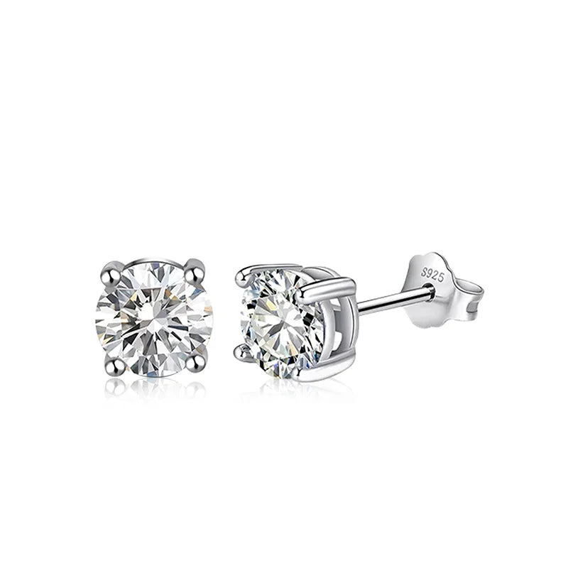Classic 4 Prongs 0.3/0.5/1/2ct Moissanite Round Shape Stud Earrings Silver 925 Earrings for Children Women