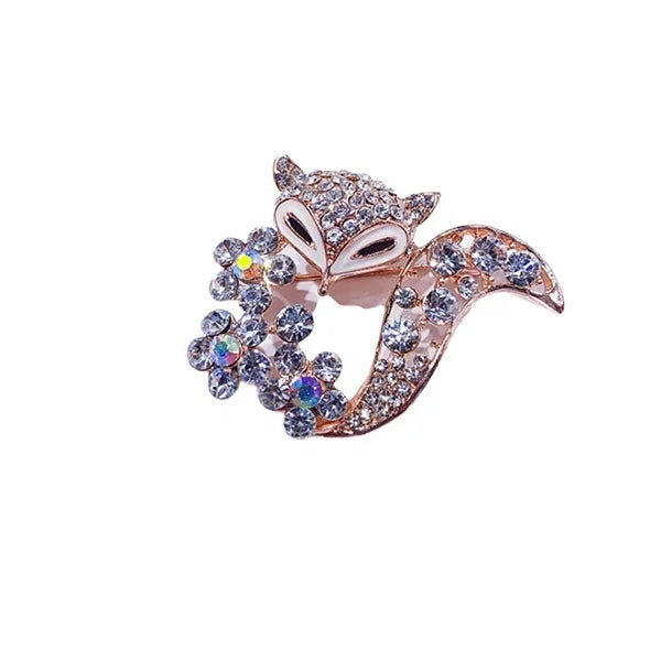 2021 Newest Release Gold/Silver Crystal Rhinestone Safety Brooch Hijab Pins Fox Brooch Alloy for Wedding Engagement for Children