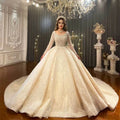 Jancember NS4274 2022 Elegant Long Sleeve Champagne Women Wedding Dresses