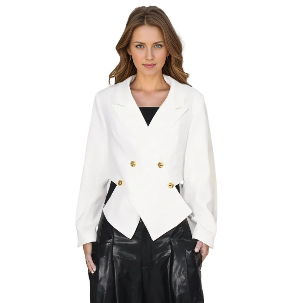 TWOTWINSTYLE Elegant Women's Cross Placket Slim Blazers Simple Femininos Long Jacket with Solid Color Women Coats