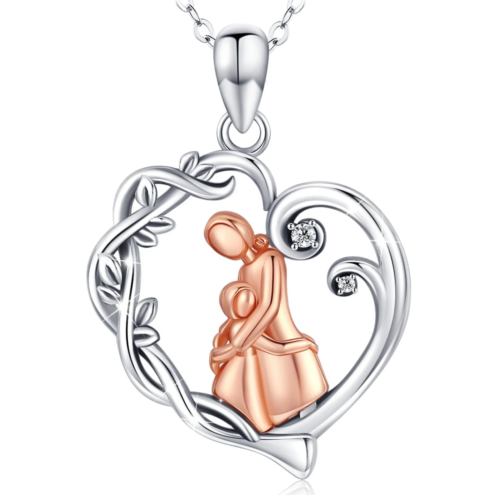Isunni Mothers Day Gift S925 Sterling Silver Mother and Daughter Necklace With Cubic Zirconia