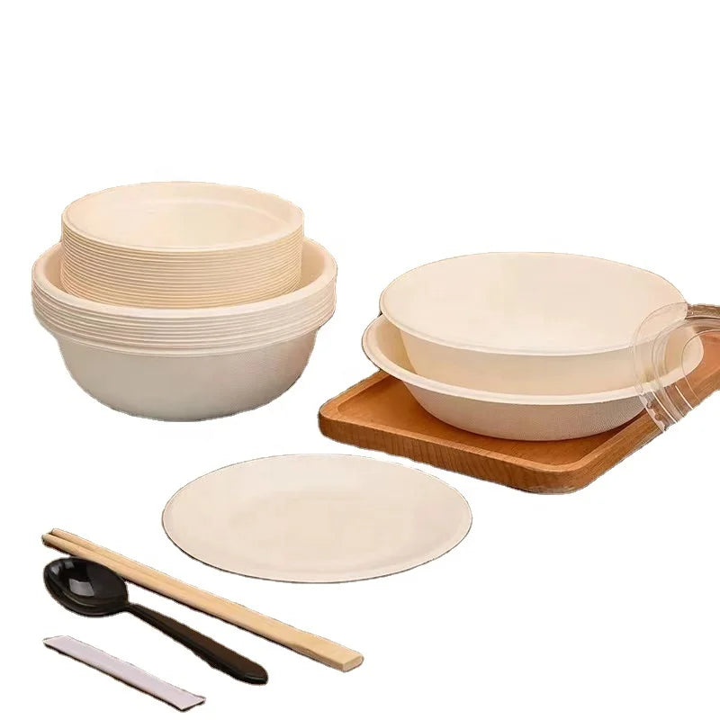 New Quality Compostable Biodegradable Restaurant Food Takeaway Packaging Salad Kraft Round Paper Bowl