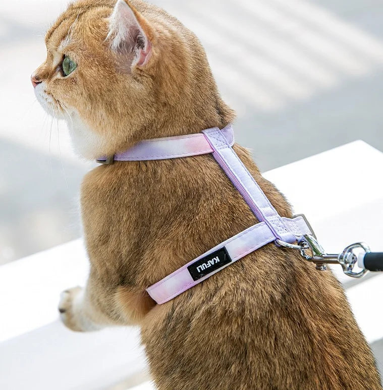 Lightweight Soft Breathable Adjustable Vest Harnesses for Cat Walking With Safety Buckle Cat Vest Harness and Leash