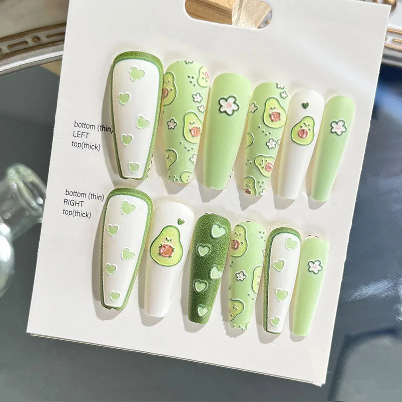 Luxury False Nails Gift Package Box 3D Emboss Relief Decor French Gel Bling Long Coffin Ballerina Press on Nails at Home