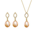 925 Sterling Silver Freshwater Pearls Earrings Necklace Dainty Silver Pearl Jewelry Set for Women